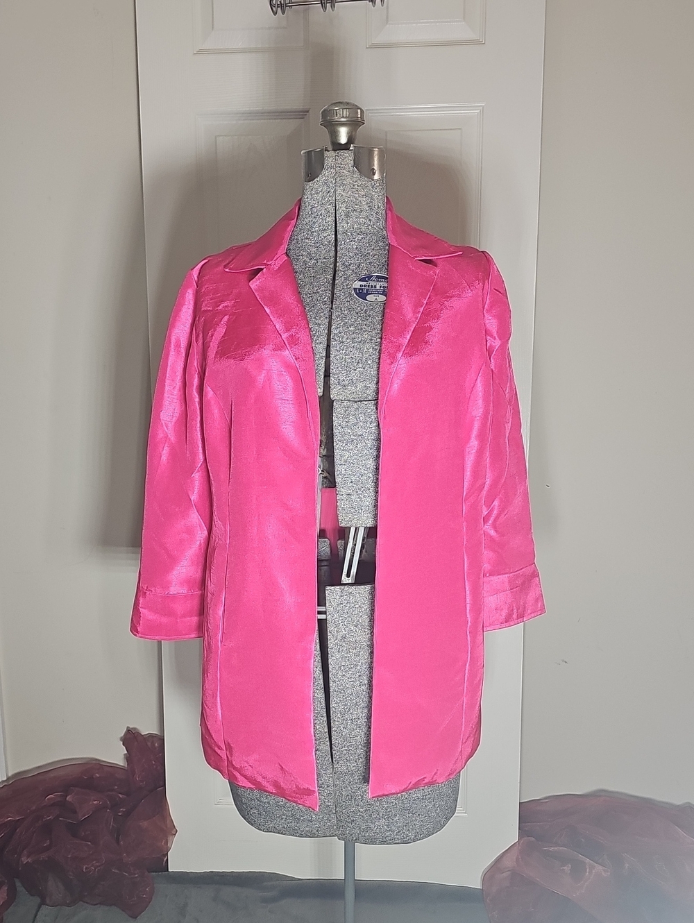 Chicos Hot Pink Magenta Open Front Lightweight Jacket Blazer 00P Petite 0P